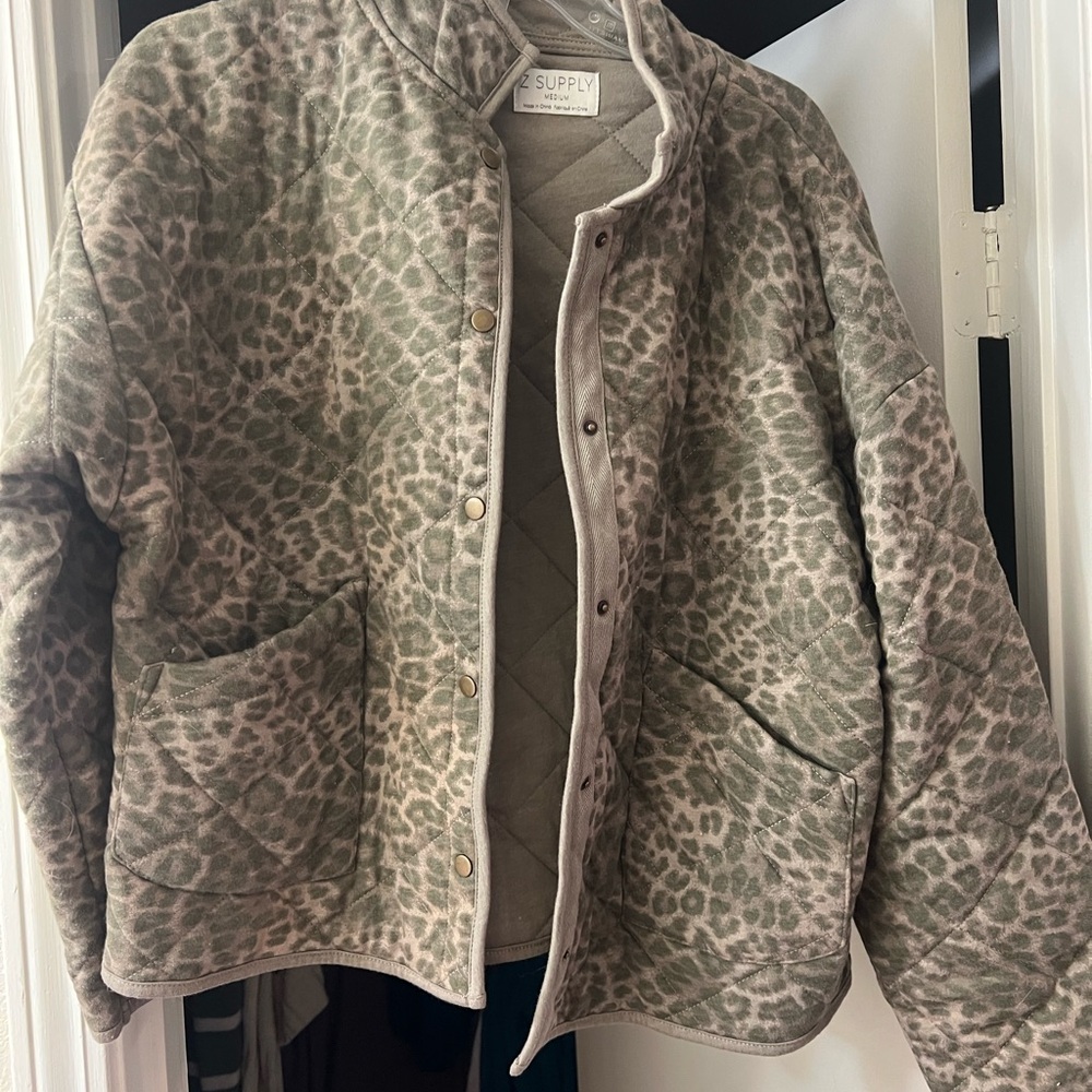 Z Supply Leopard Print Teddy Jacket - Cream and Gray